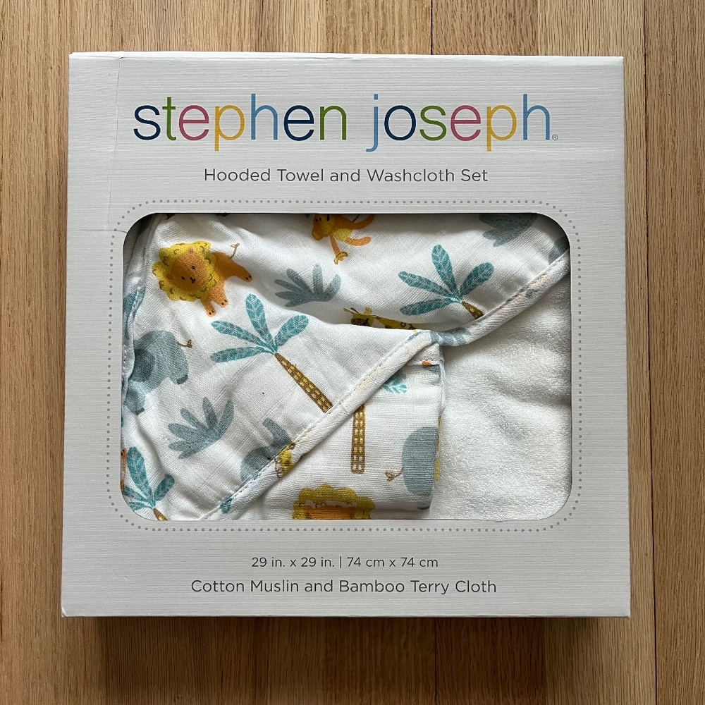 NWT Stephen Joseph Hooded Towel and Washcloth Set